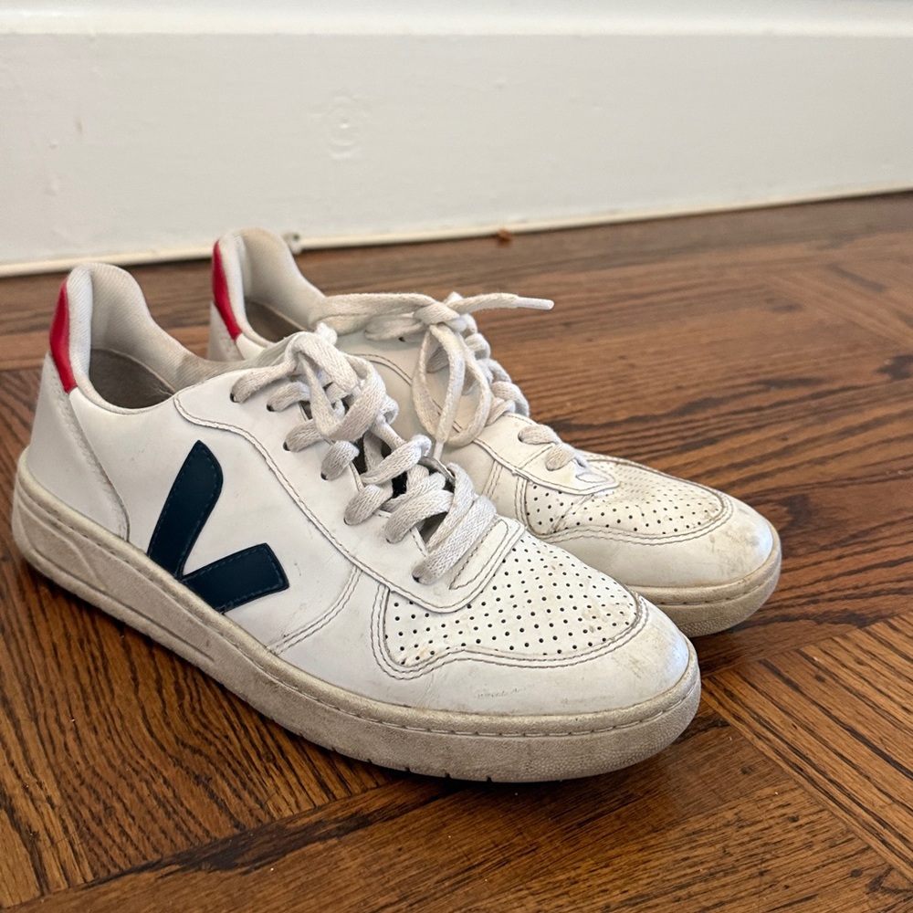 Veja White Sneakers with Navy and Red Accents